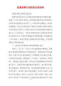 党建品牌打造经验交流材料