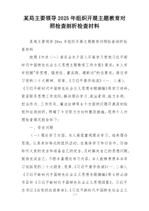 某局主要领导2025年组织开展主题教育对照检查剖析检查材料