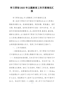 学习贯彻2025年主题教育工作开展情况汇报