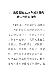 党委书记2025年抓基层党建工作述职报告（最新集锦）