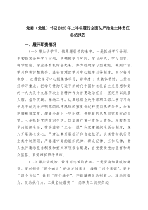 党委（党组）书记2025年上半年履行全面从严治党主体责任总结报告（精选合集）
