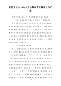 党委党组2025年6月主题教育阶段性工作汇报