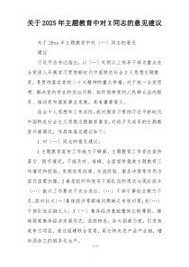 关于2025年主题教育中对X同志的意见建议