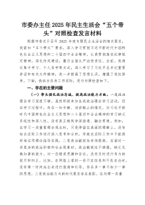 市委办主任2025年民主生活会“五个带头”对照检查发言材料