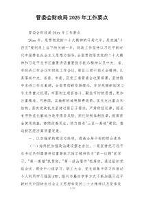 管委会财政局2025年工作要点