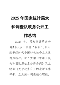 2025年国家统计局太和调查队政务公开工作总结(参考)