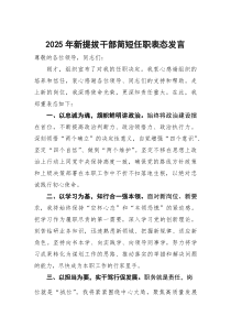 2025年新提拔干部简短任职表态发言(参考)