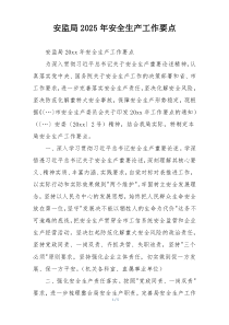 安监局2025年安全生产工作要点
