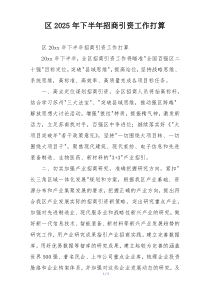 区2025年下半年招商引资工作打算