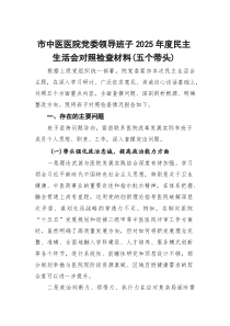 市中医医院党委领导班子2025年度民主生活会对照检查材料(五个带头)(参考)