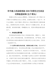 市中级人民法院党组2025年度民主生活会对照检查材料(五个带头)(参考)