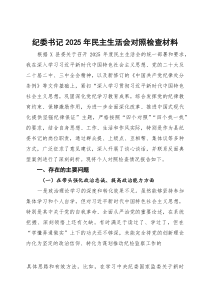 纪委书记2025年民主生活会对照检查材料(参考)