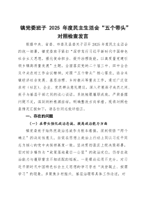 镇党委班子2025年度民主生活会“五个带头”对照检查发言(参考)