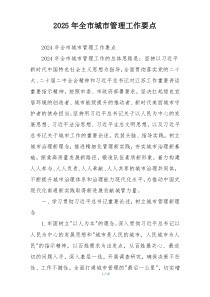 2025年全市城市管理工作要点
