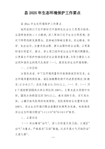 县2025年生态环境保护工作要点