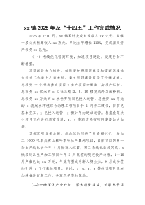 (材料)XX镇2025年及“十四五”工作完成情况