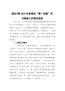 (材料)国企党委2025年度落实“第一议题”学习制度工作情况报告