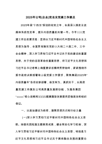 2025年公司（企业）党总支党建工作要点