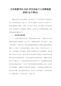 公司党委书记2025年生活会个人对照检查材料(五个带头)(参考)