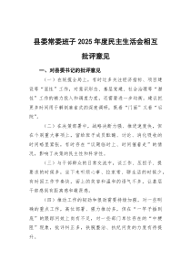 县委常委班子2025年度民主生活会相互批评意见(参考)