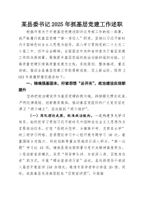 某县委书记2025年抓基层党建工作述职(参考)