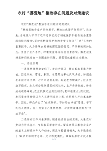 农村“撂荒地”整治存在问题及对策建议