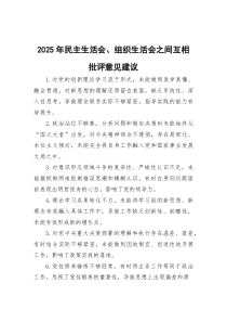 (参考)2025年民主生活会、组织生活会之间互相批评意见建议