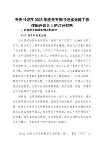 (参考)党委书记在2025年度党支部书记抓党建工作述职评议会上的点评材料