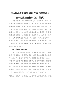 (参考)区人民政府办公室2025年度民主生活会班子对照检查材料（五个带头）