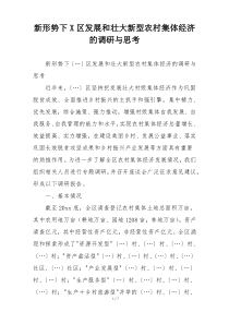 新形势下X区发展和壮大新型农村集体经济的调研与思考