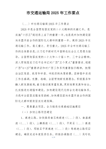 市交通运输局2025年工作要点