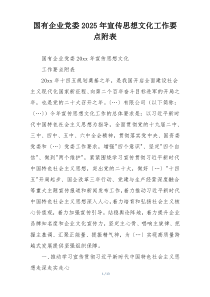 国有企业党委2025年宣传思想文化工作要点附表