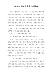 市2025年城市管理工作要点