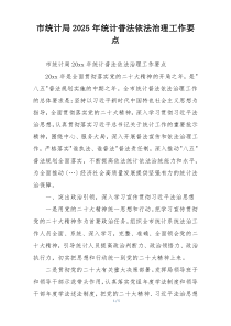 市统计局2025年统计普法依法治理工作要点