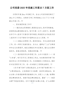 公司党委2025年党建工作要点7方面工作