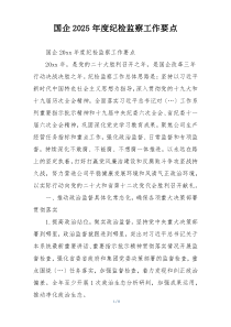 国企2025年度纪检监察工作要点