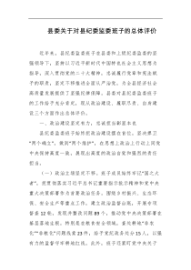 县委关于对县纪委监委班子的总体评价