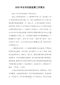 2025年全市纪检监察工作要点