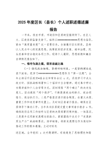 (整理)2025年度区长（县长）个人述职述德述廉报告