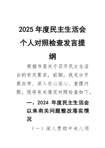 (整理)2025年度民主生活会个人对照检查发言提纲
