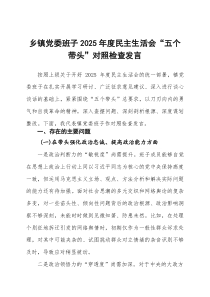 (整理)乡镇党委班子2025年度民主生活会“五个带头”对照检查发言