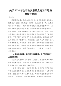 (整理)关于2026年全市公安系统党建工作思路的发言提纲
