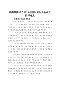 (整理)县委常委班子2025年度民主生活会相互批评意见