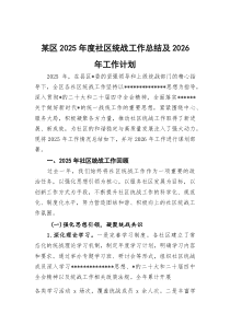 (整理)某区2025年度社区统战工作总结及2026年工作计划