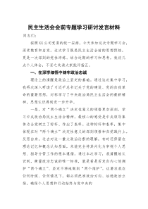 (整理)民主生活会会前专题学习研讨发言材料