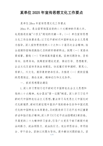 某单位2025年宣传思想文化工作要点