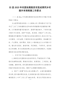 XX县2025年巩固拓展脱贫攻坚成果同乡村振兴有效衔接工作要点