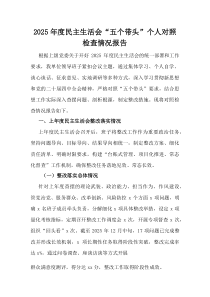 2025年度民主生活会“五个带头”个人对照检查情况报告
