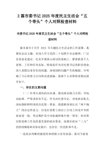 2篇市委书记2025年度民主生活会“五个带头”个人对照检查材料