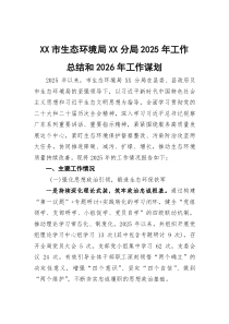 XX市生态环境局XX分局2025年工作总结和2026年工作谋划
